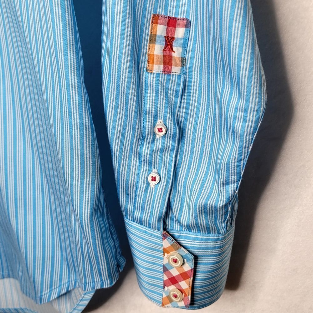Robert Graham X Collection Striped Flip Cuff Button Down Shirt Size Medium - Picture 4 of 13